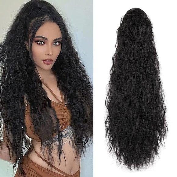 Other - 26 Inch Gx Beauty Long Black Curly Drawstring Ponytail